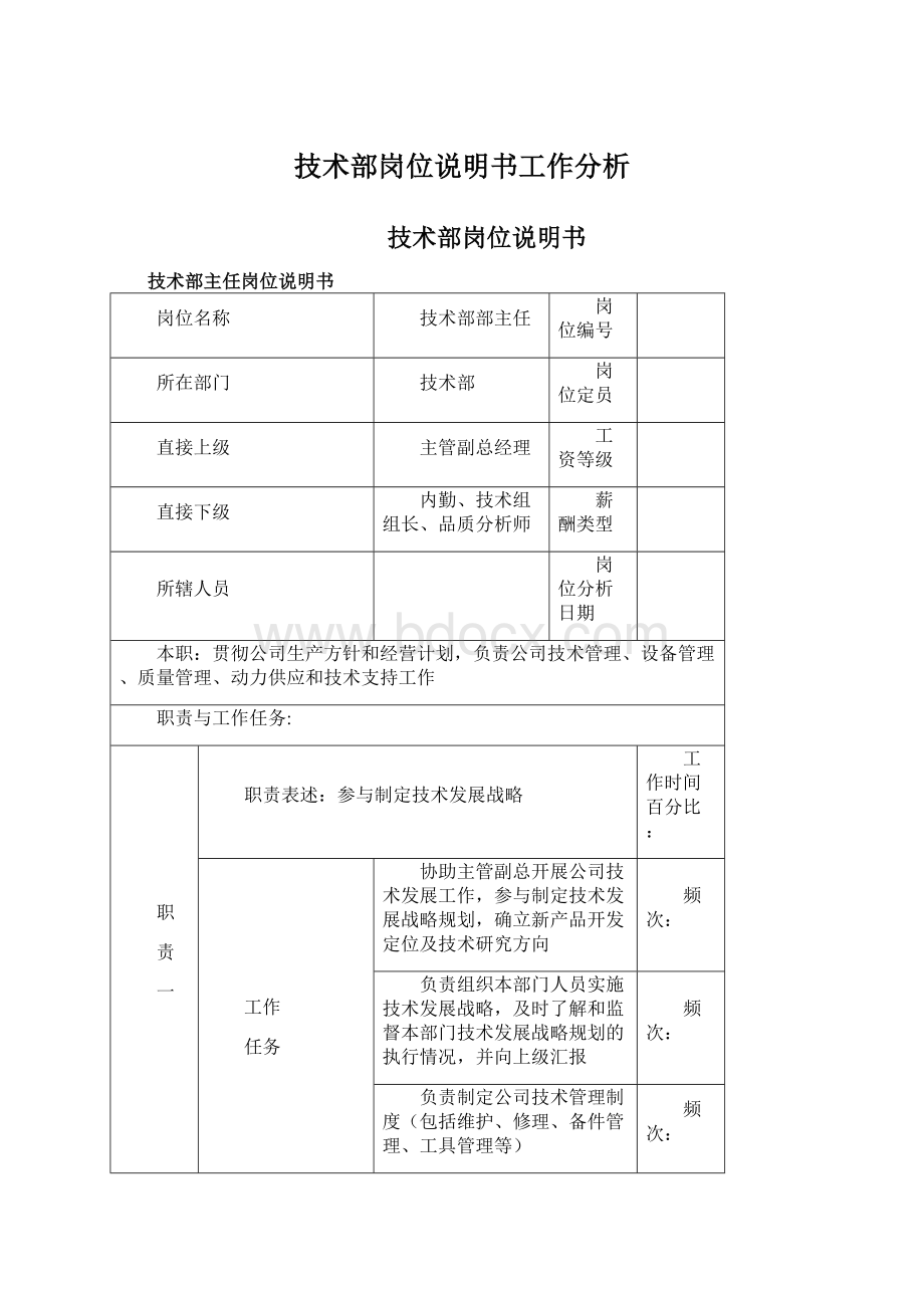 技术部岗位说明书工作分析.docx_第1页