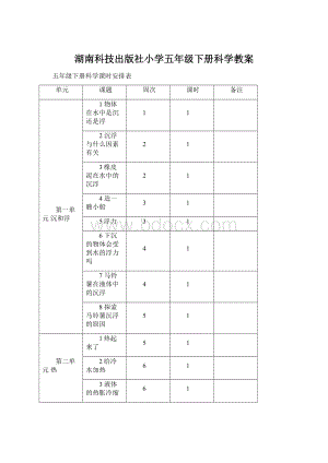 湖南科技出版社小学五年级下册科学教案.docx