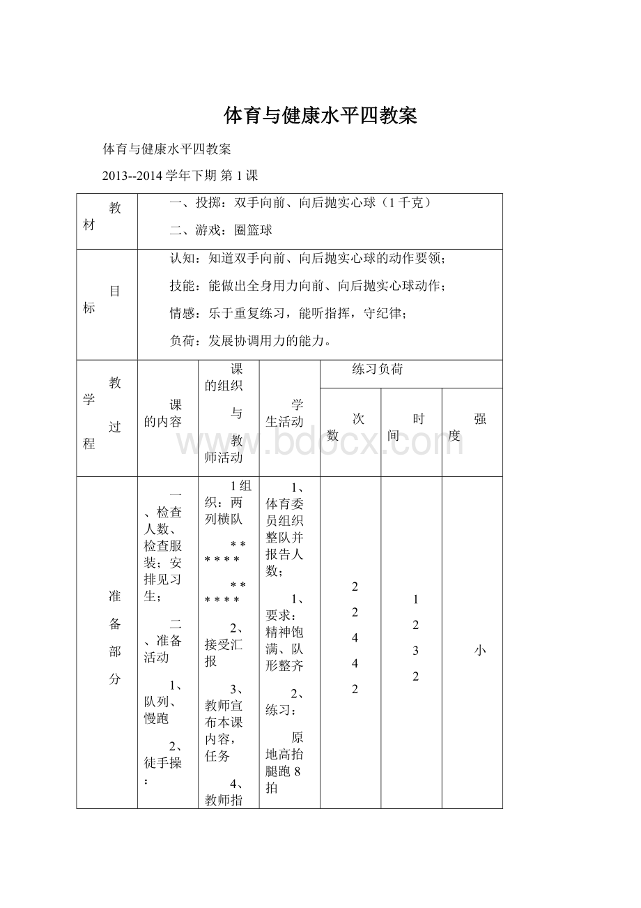 体育与健康水平四教案.docx