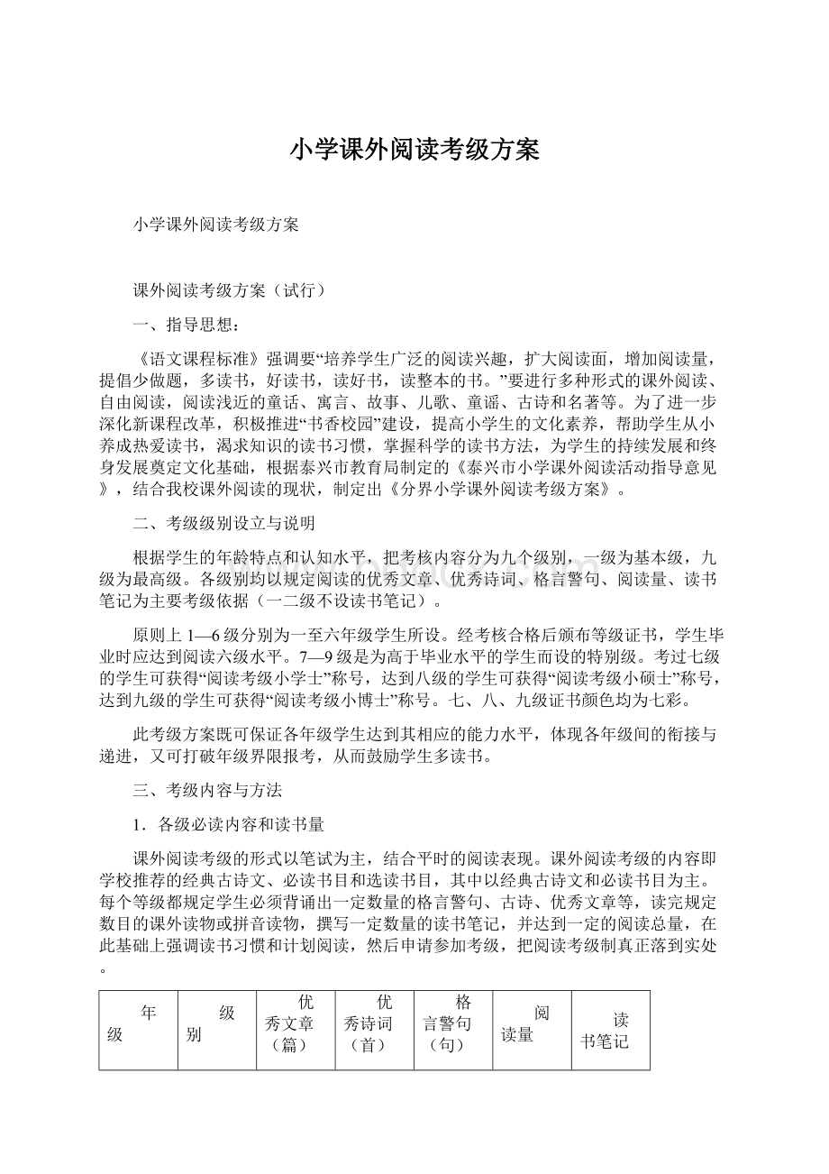 小学课外阅读考级方案.docx