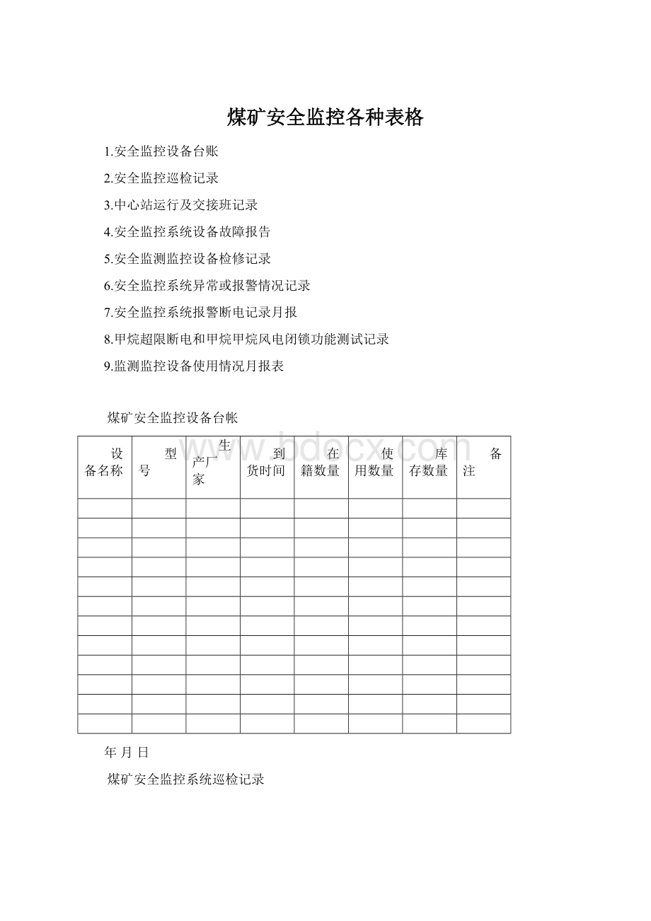 煤矿安全监控各种表格.docx_第1页