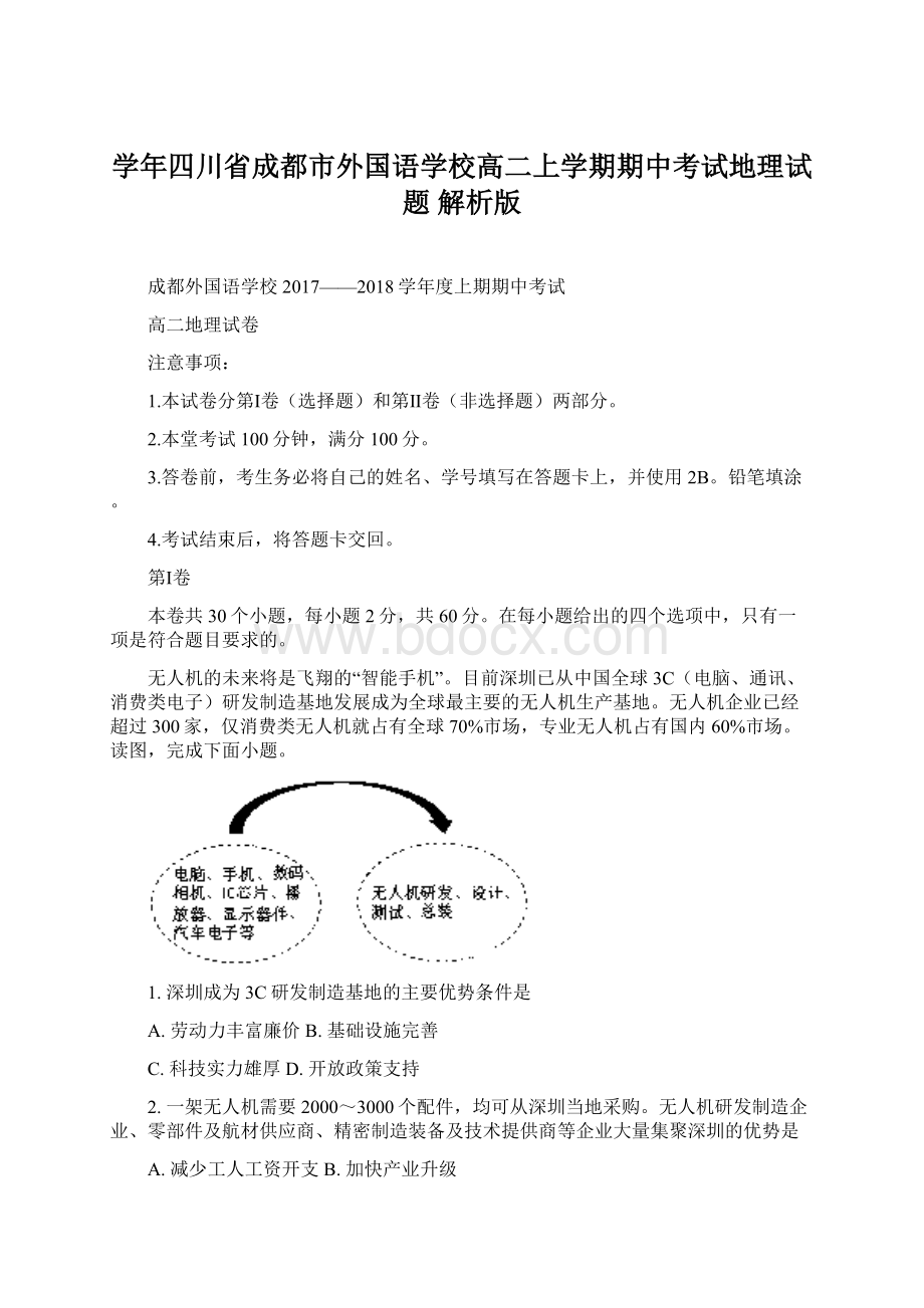 学年四川省成都市外国语学校高二上学期期中考试地理试题 解析版.docx_第1页