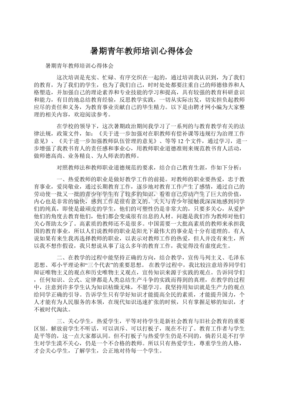 暑期青年教师培训心得体会.docx