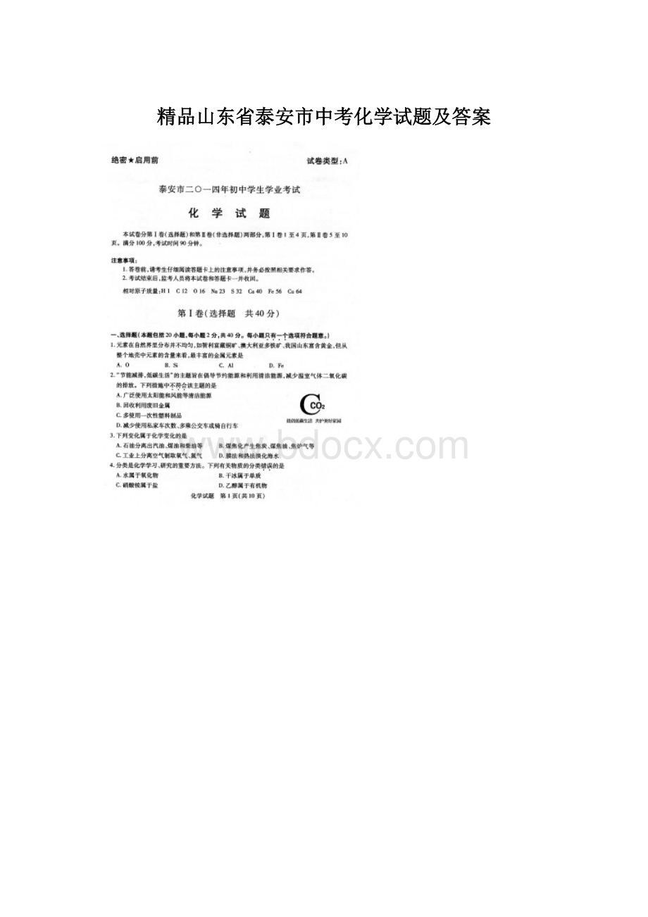 精品山东省泰安市中考化学试题及答案.docx