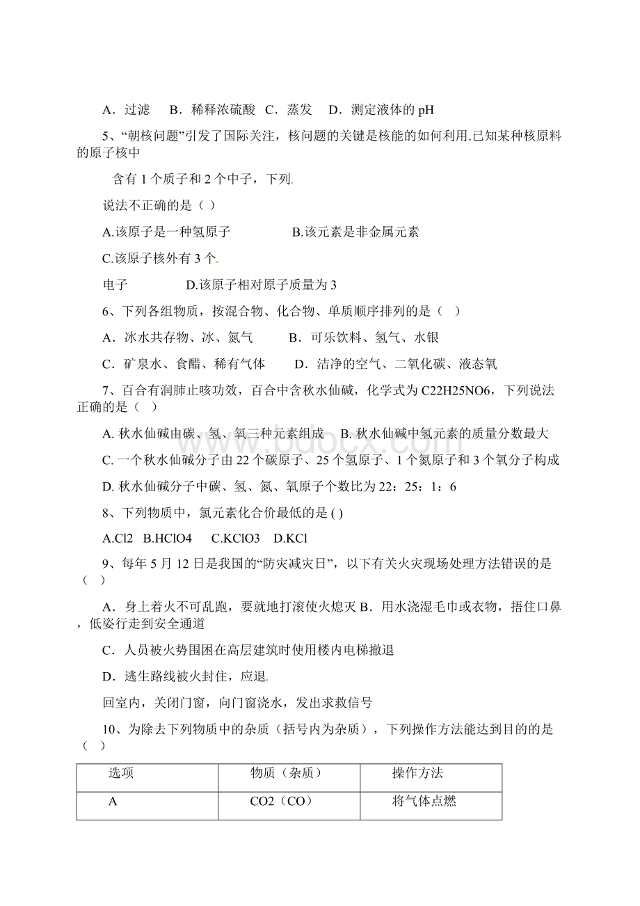 初中毕业生学业考试 化学模拟试题.docx_第2页