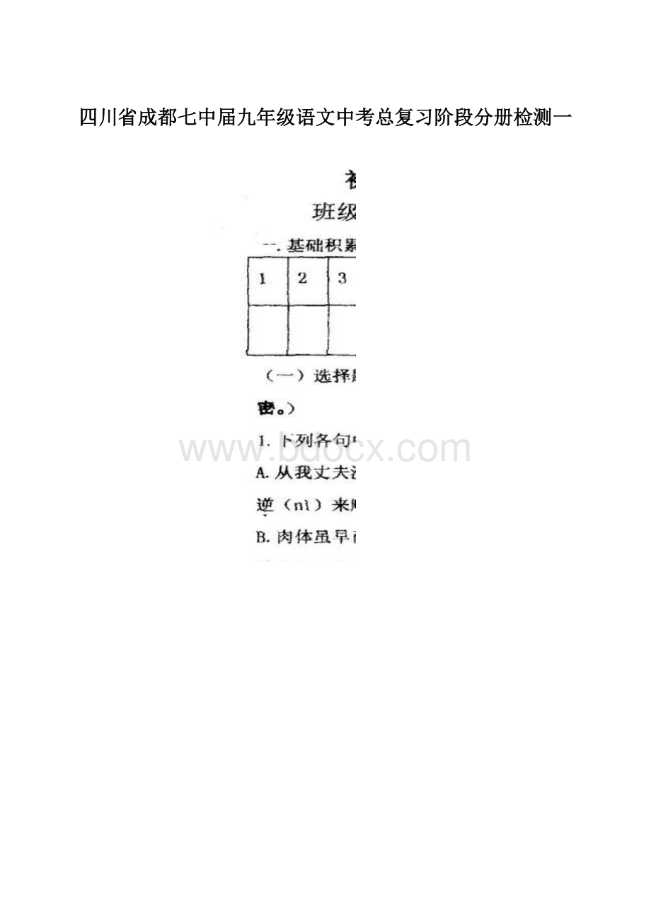 四川省成都七中届九年级语文中考总复习阶段分册检测一.docx_第1页