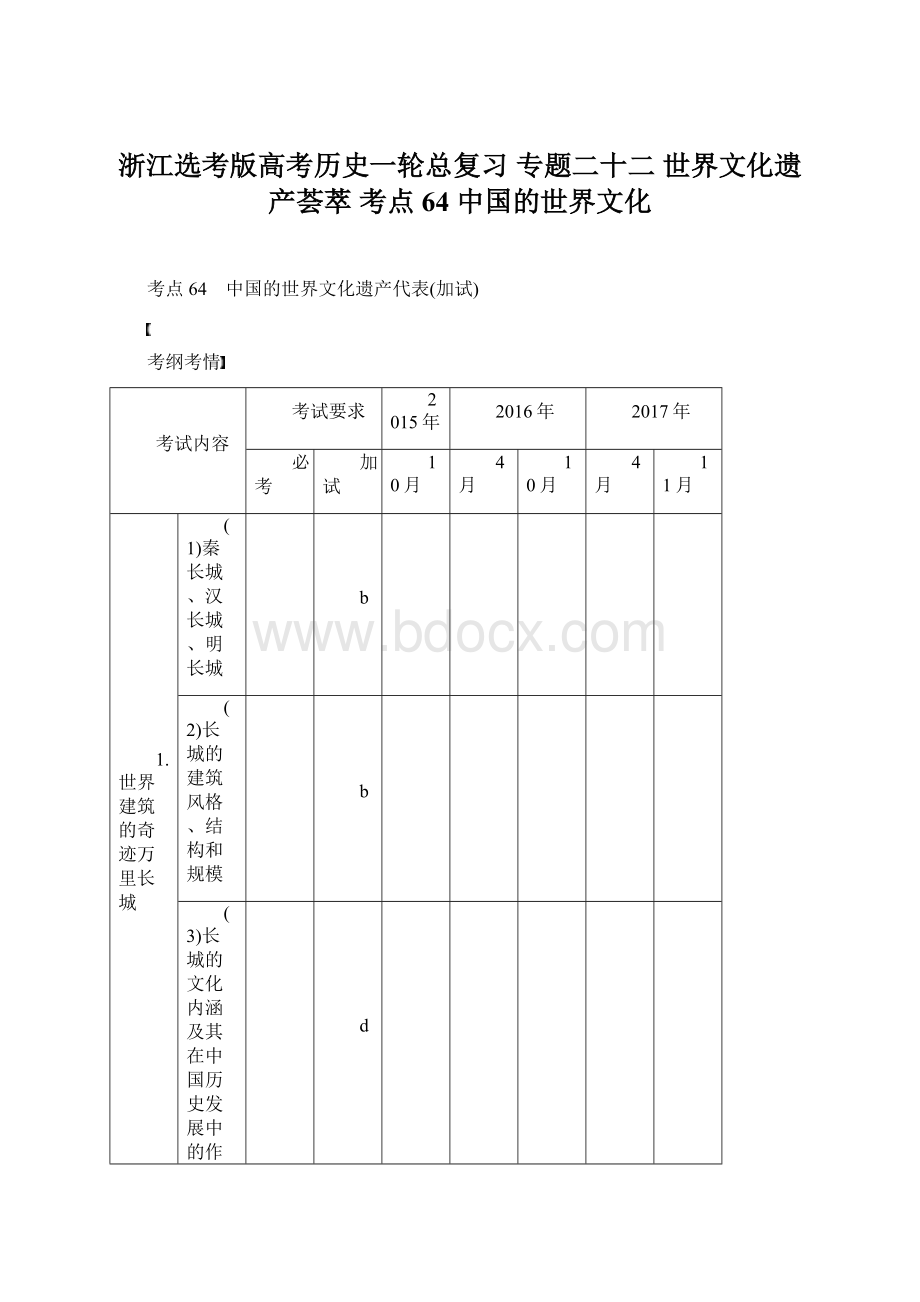 浙江选考版高考历史一轮总复习 专题二十二 世界文化遗产荟萃 考点64 中国的世界文化.docx