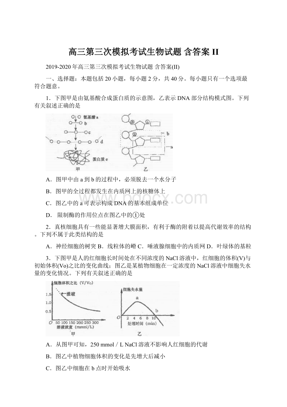 高三第三次模拟考试生物试题 含答案II.docx