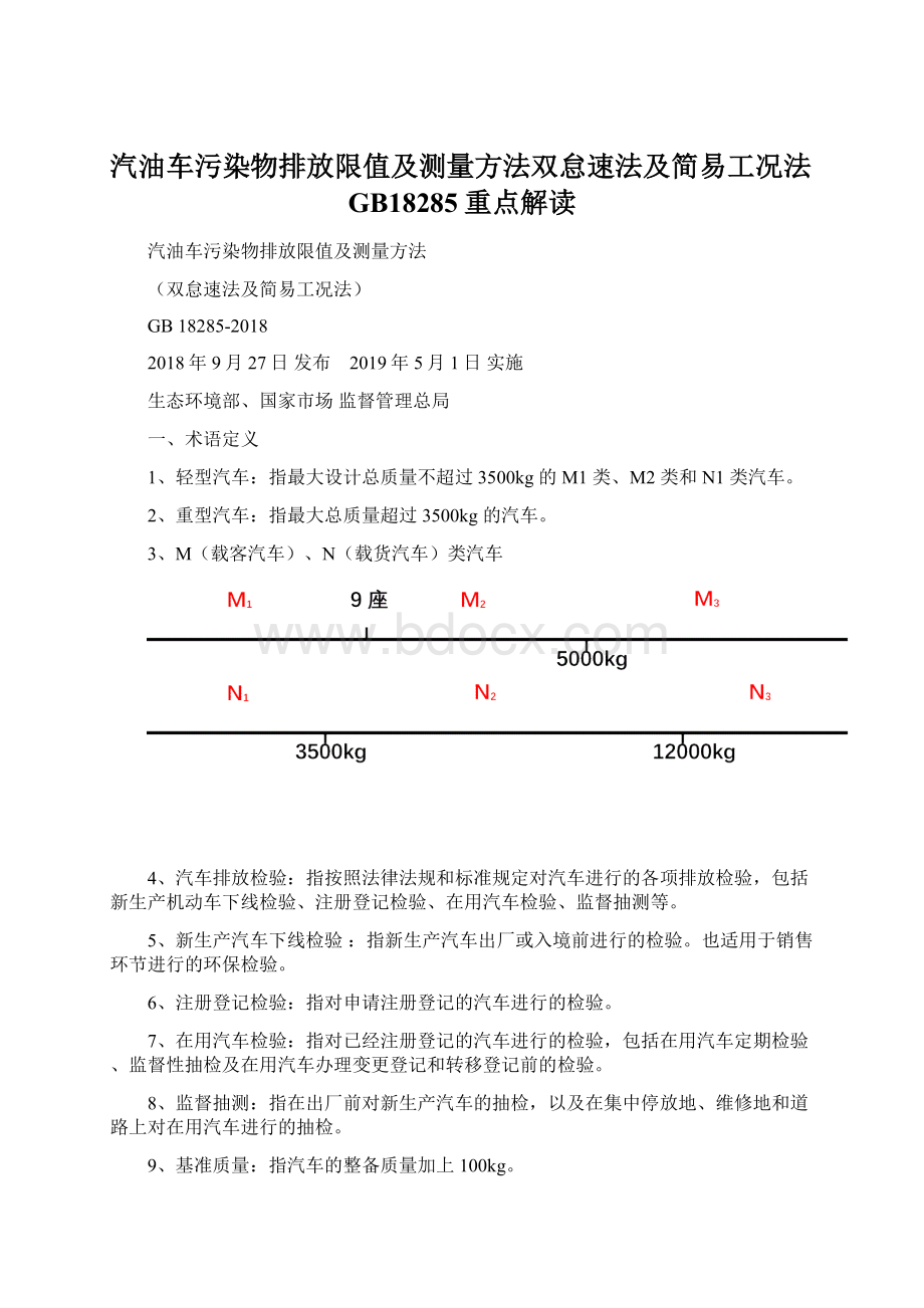 汽油车污染物排放限值及测量方法双怠速法及简易工况法GB18285重点解读.docx_第1页