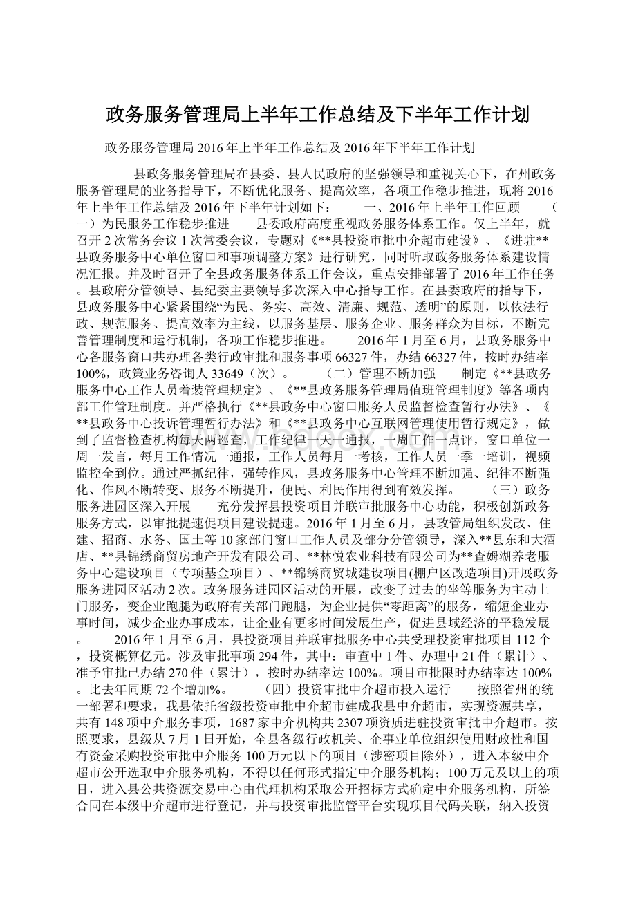 政务服务管理局上半年工作总结及下半年工作计划.docx