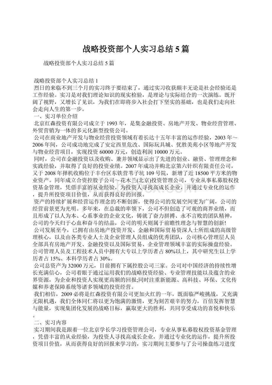 战略投资部个人实习总结5篇.docx_第1页