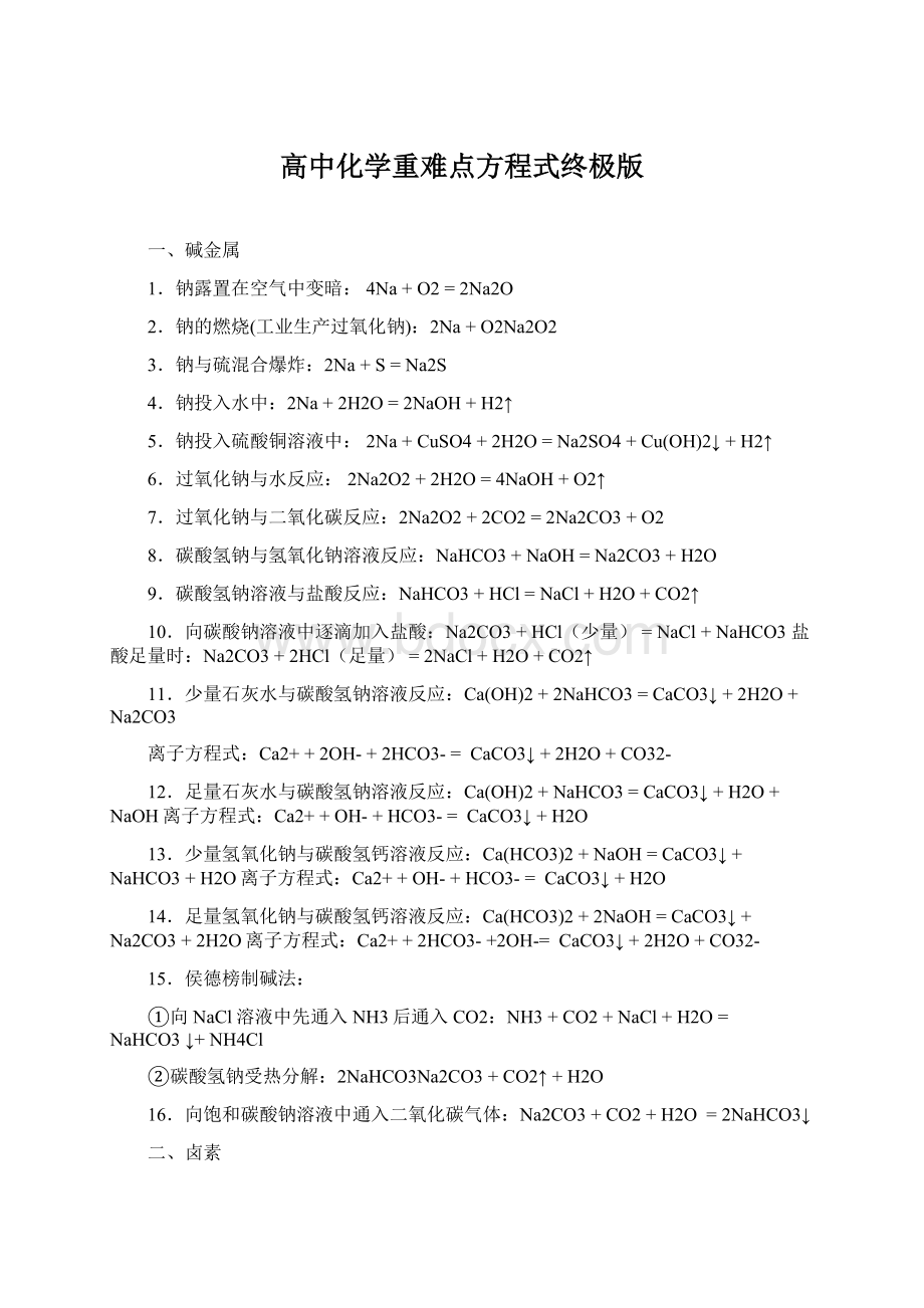 高中化学重难点方程式终极版.docx_第1页