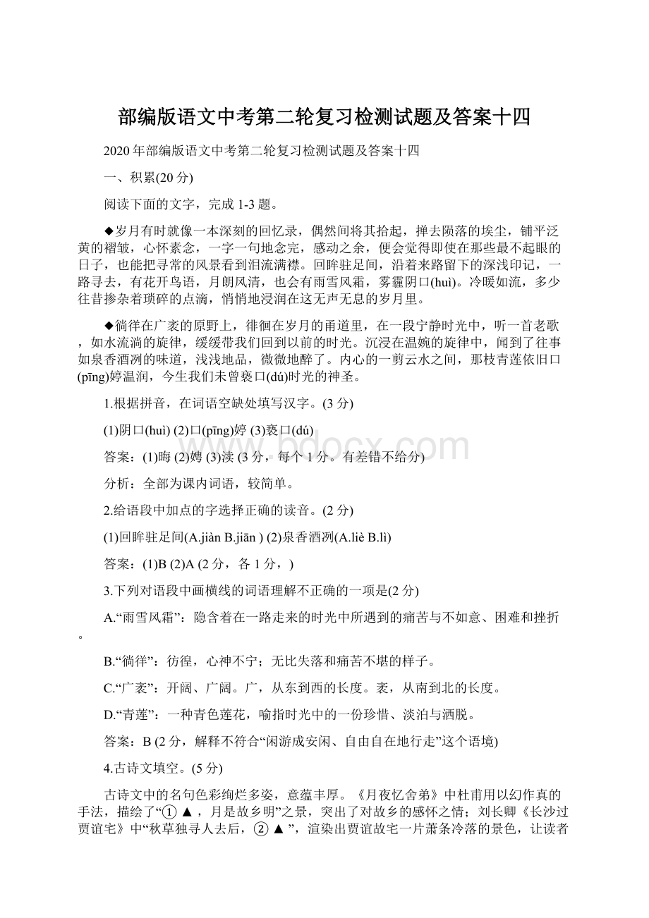 部编版语文中考第二轮复习检测试题及答案十四.docx