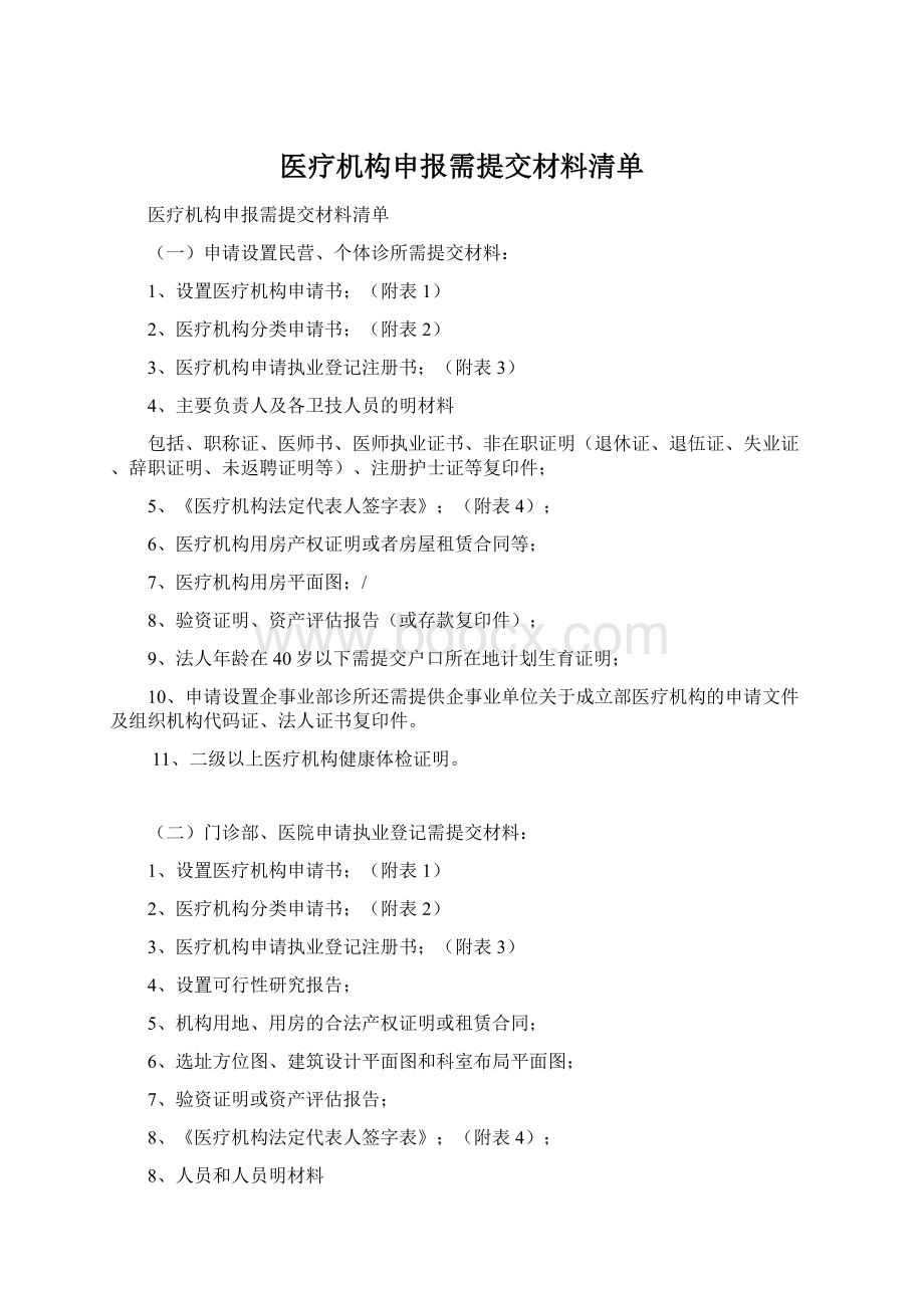 医疗机构申报需提交材料清单.docx_第1页