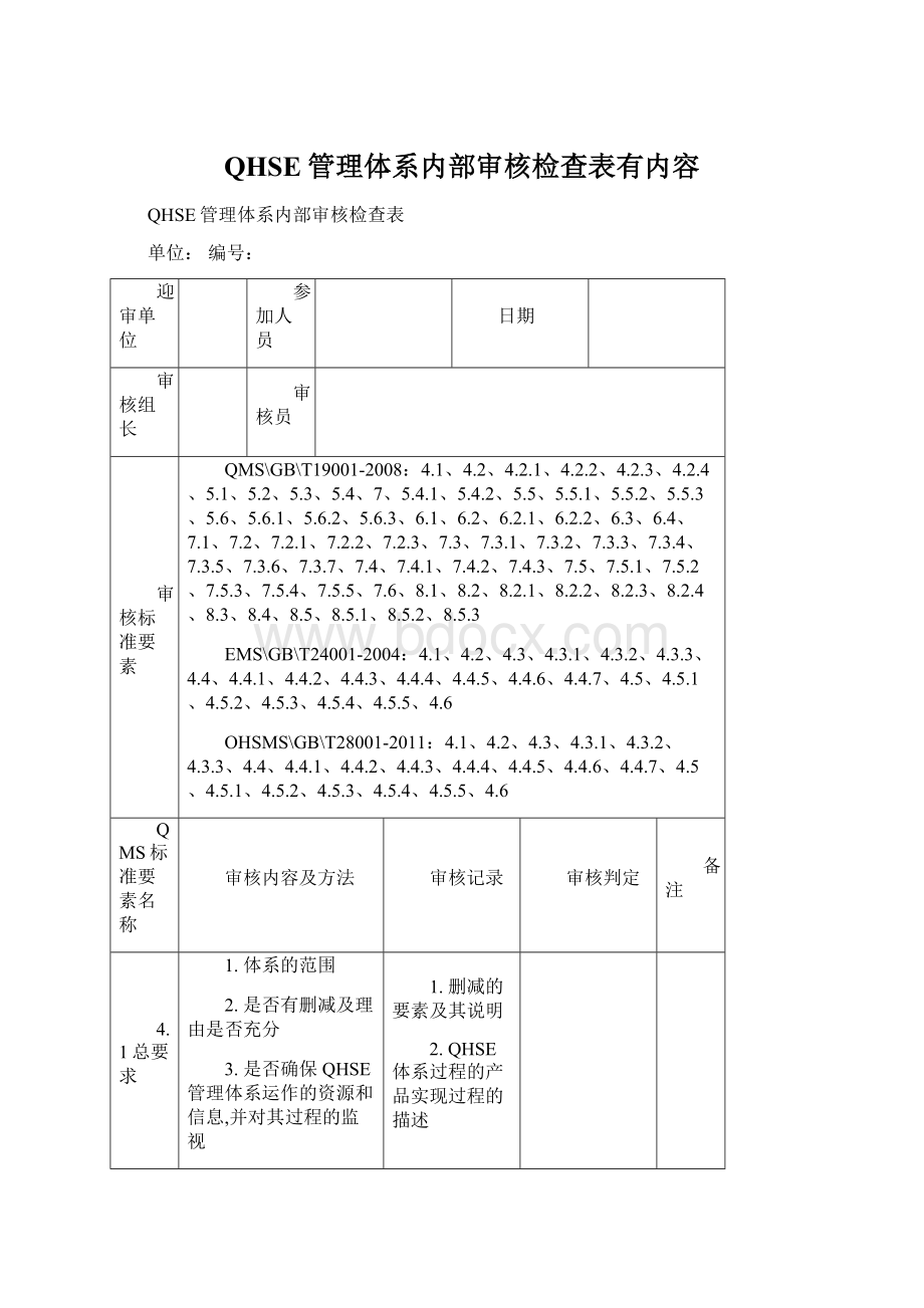 QHSE管理体系内部审核检查表有内容.docx_第1页