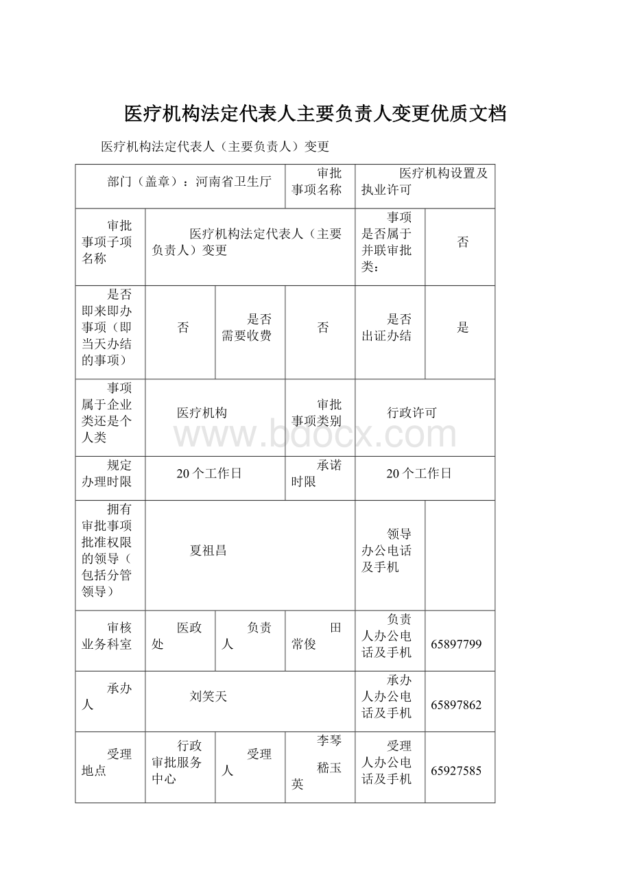 医疗机构法定代表人主要负责人变更优质文档.docx_第1页