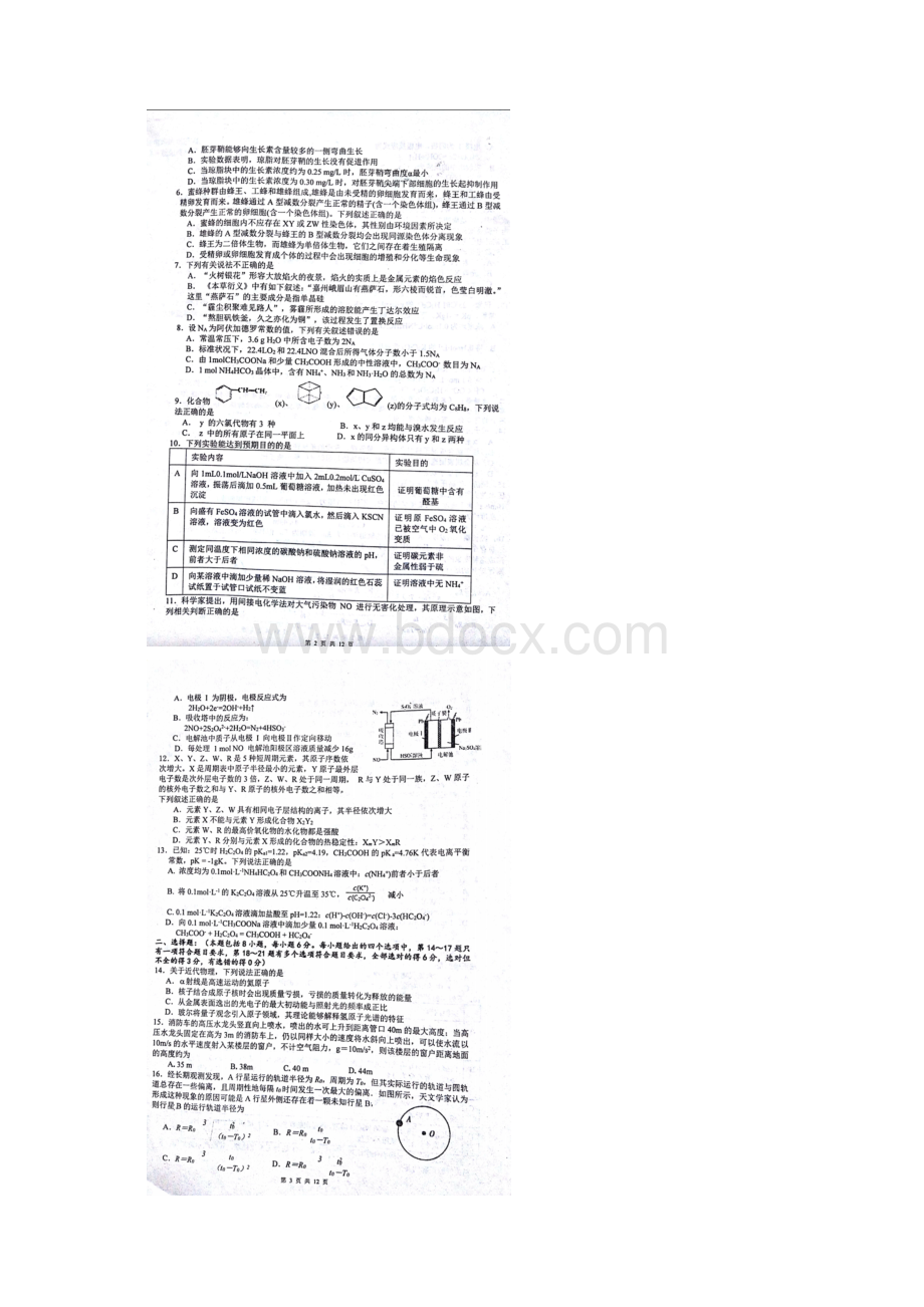 辽宁省庄河高级中学届高三第五次模拟考试理科综合试题+扫描版含答案.docx_第2页