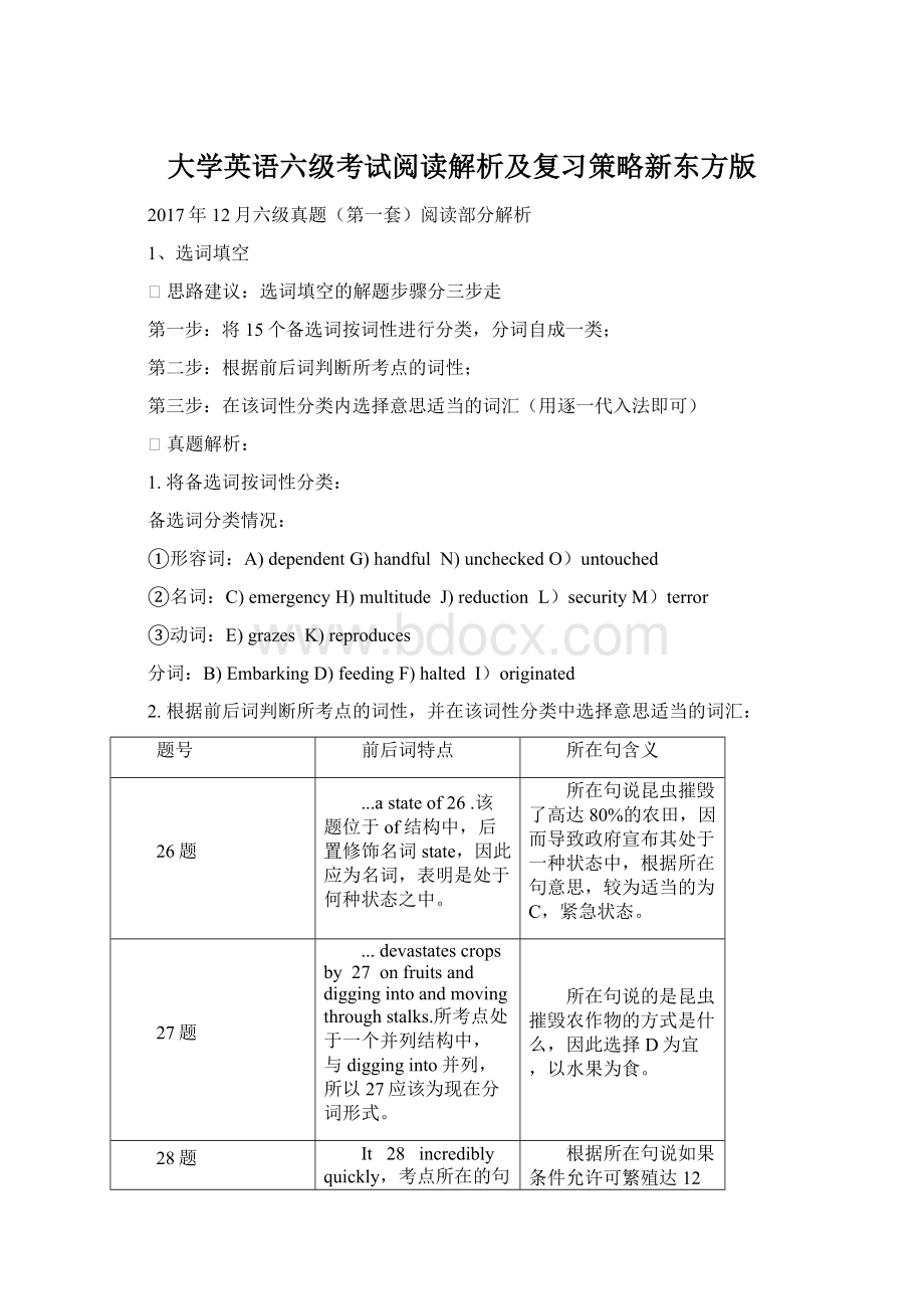 大学英语六级考试阅读解析及复习策略新东方版.docx