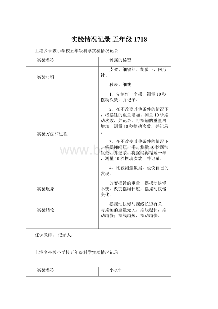 实验情况记录 五年级 1718.docx_第1页