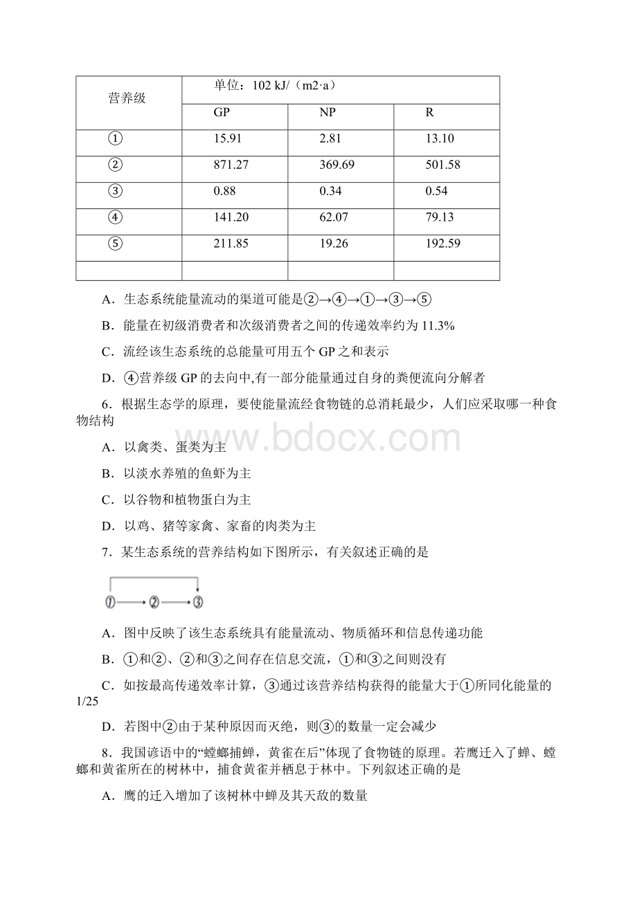 学年高中生物必修3第五单元生态系统及其稳定性训练卷 二 学生版.docx_第3页