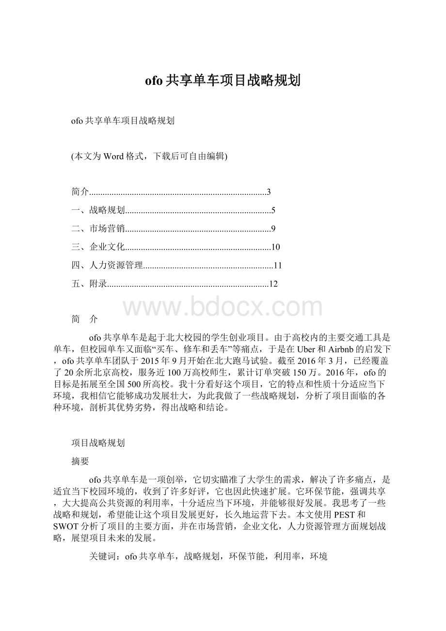 ofo共享单车项目战略规划.docx