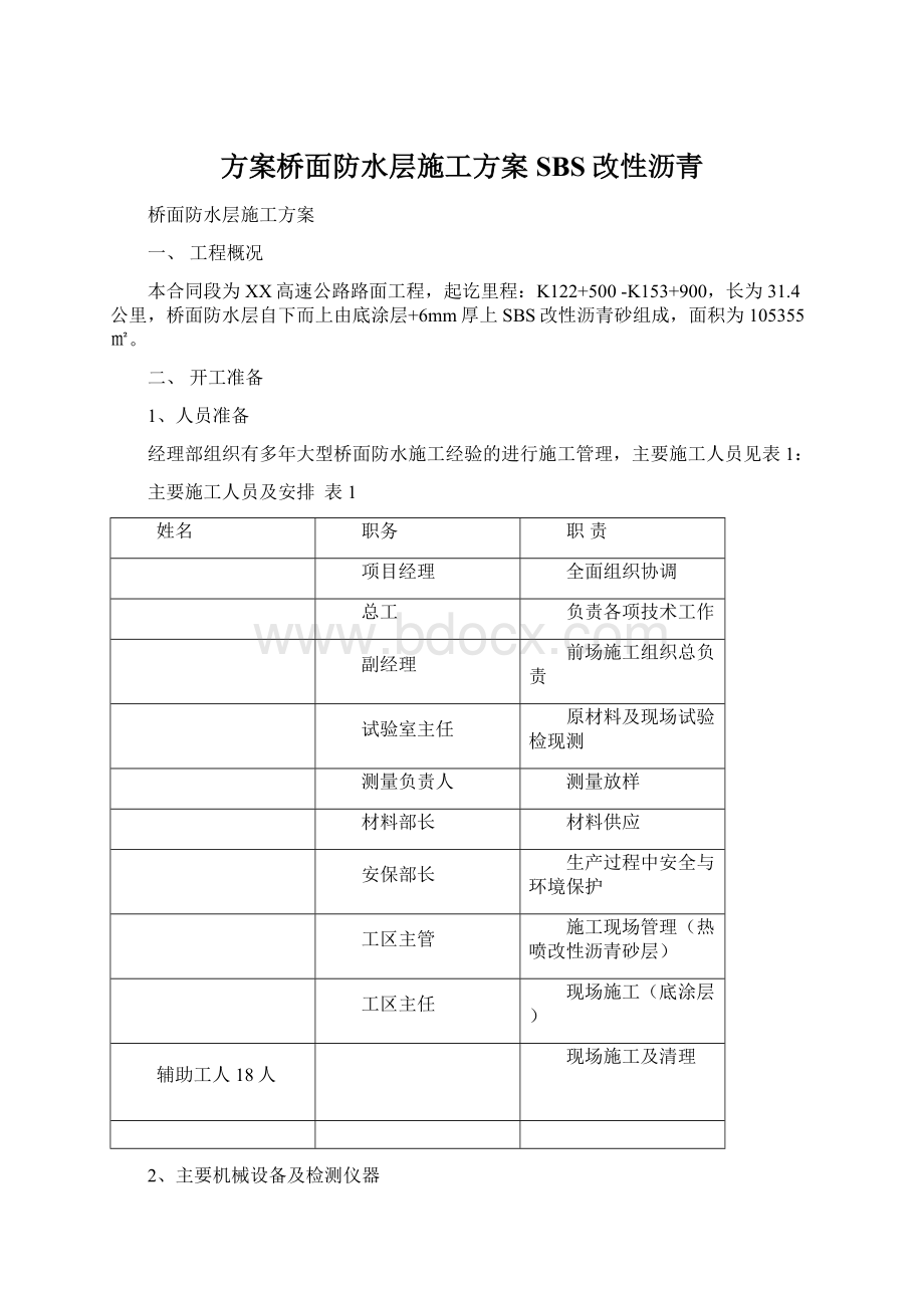 方案桥面防水层施工方案SBS改性沥青.docx