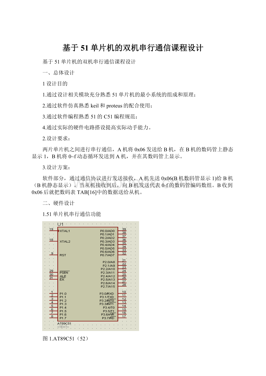 基于51单片机的双机串行通信课程设计.docx