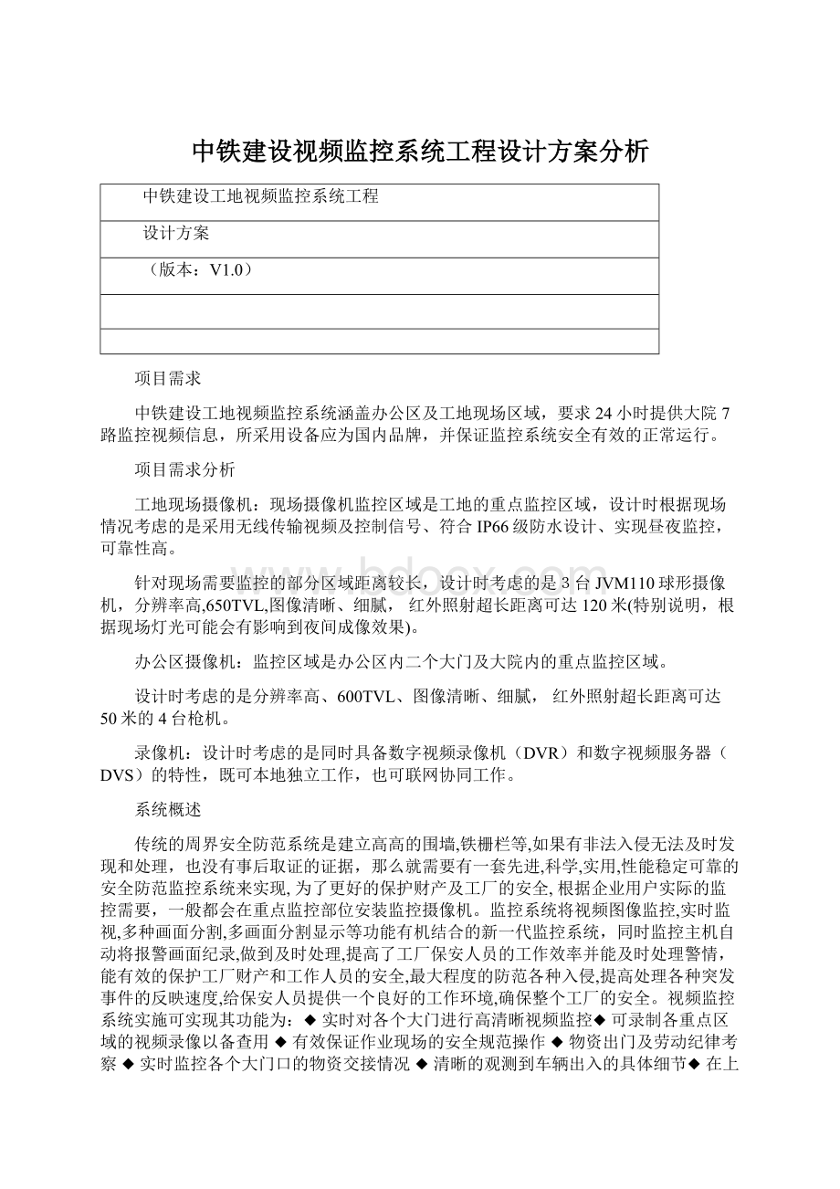 中铁建设视频监控系统工程设计方案分析.docx_第1页