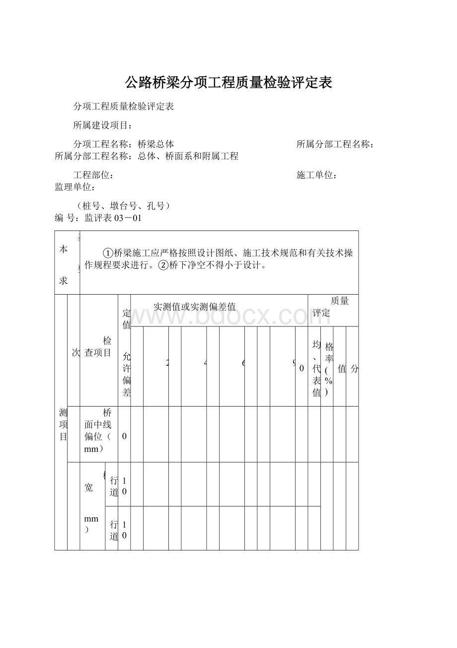 公路桥梁分项工程质量检验评定表.docx_第1页