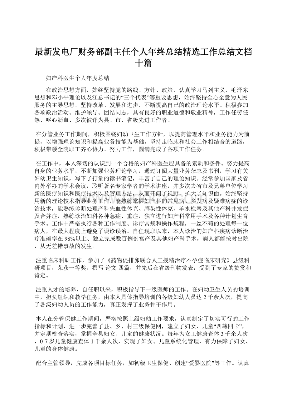 最新发电厂财务部副主任个人年终总结精选工作总结文档十篇.docx