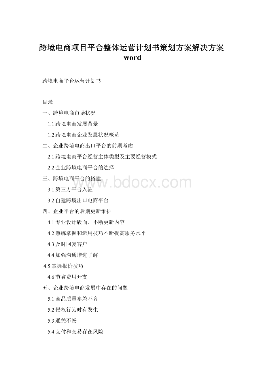 跨境电商项目平台整体运营计划书策划方案解决方案word.docx