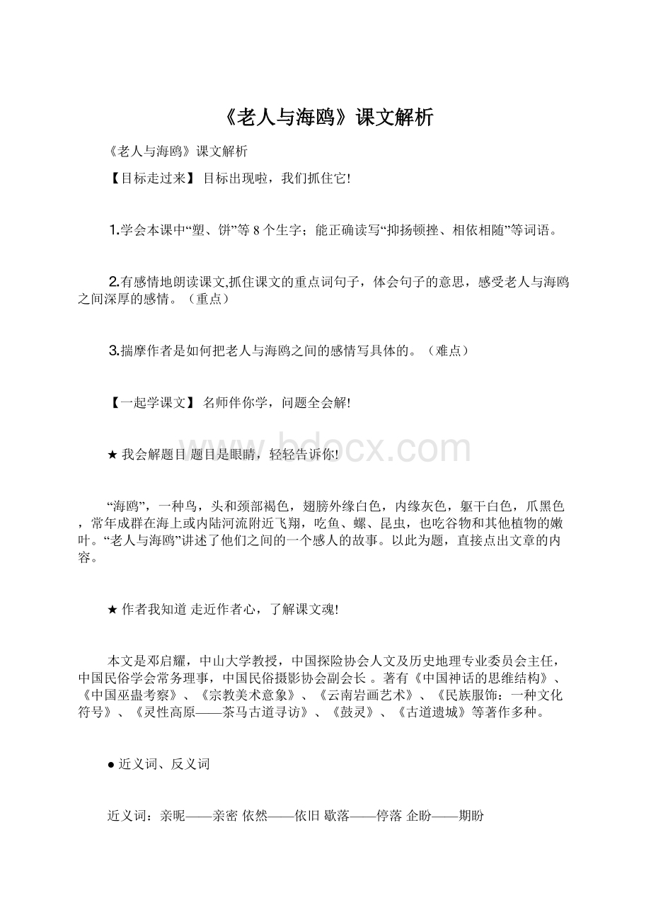 《老人与海鸥》课文解析.docx_第1页