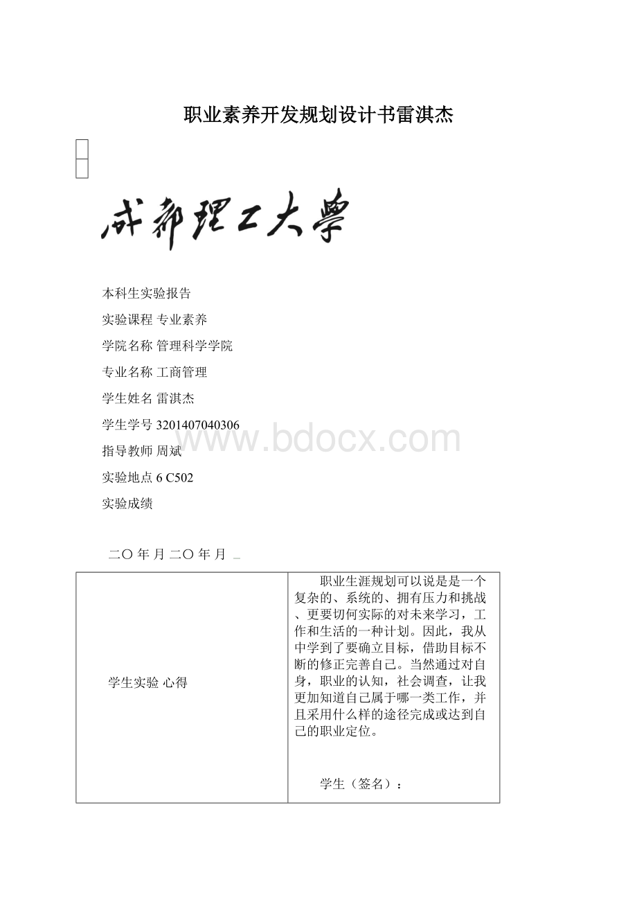 职业素养开发规划设计书雷淇杰.docx