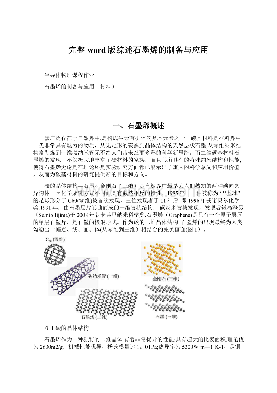 完整word版综述石墨烯的制备与应用.docx_第1页