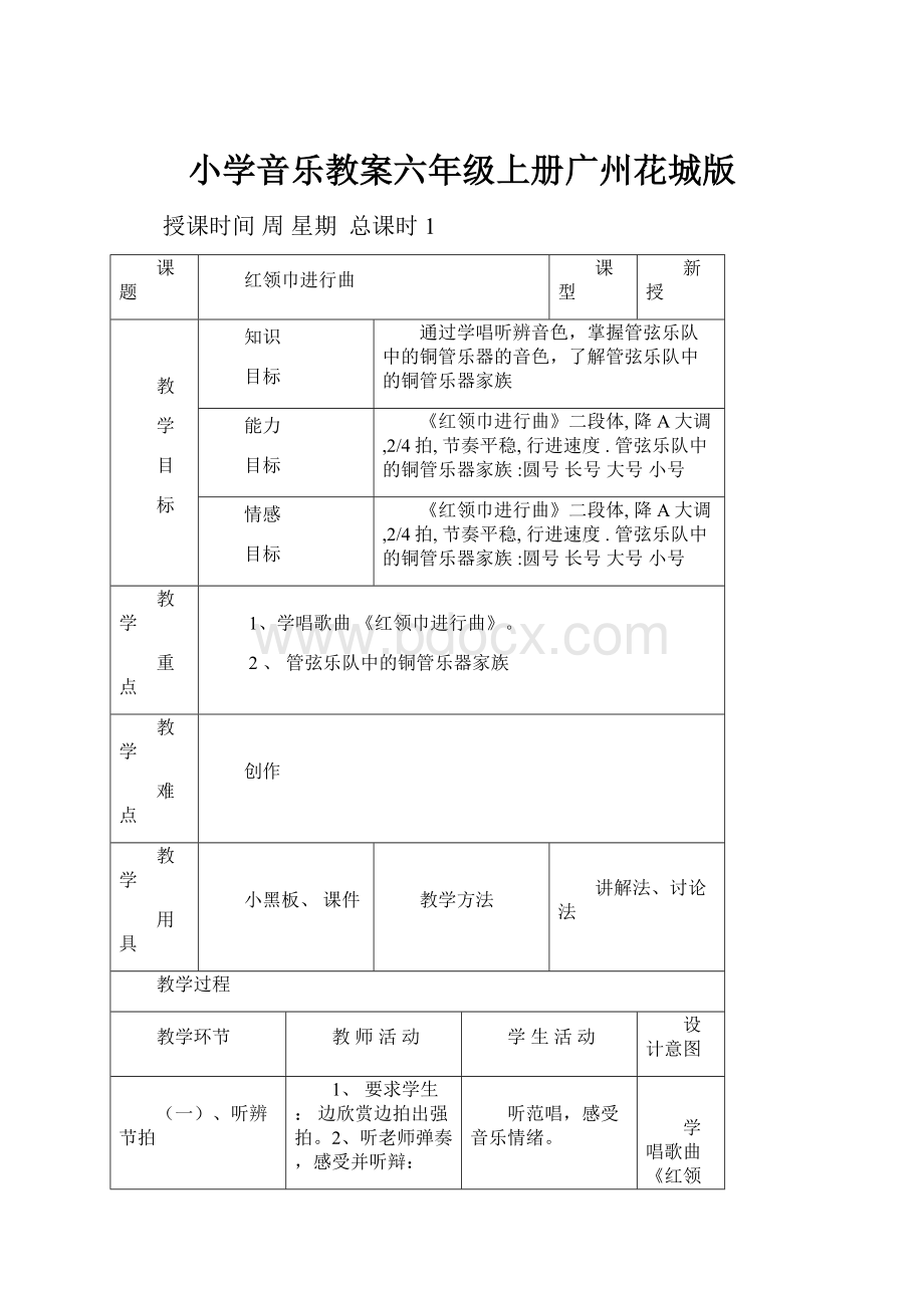 小学音乐教案六年级上册广州花城版.docx_第1页