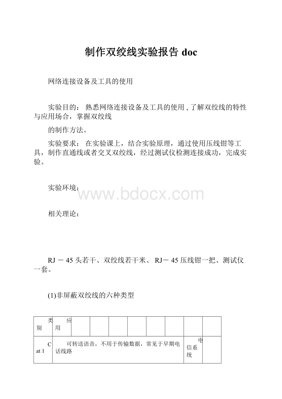 制作双绞线实验报告doc.docx_第1页