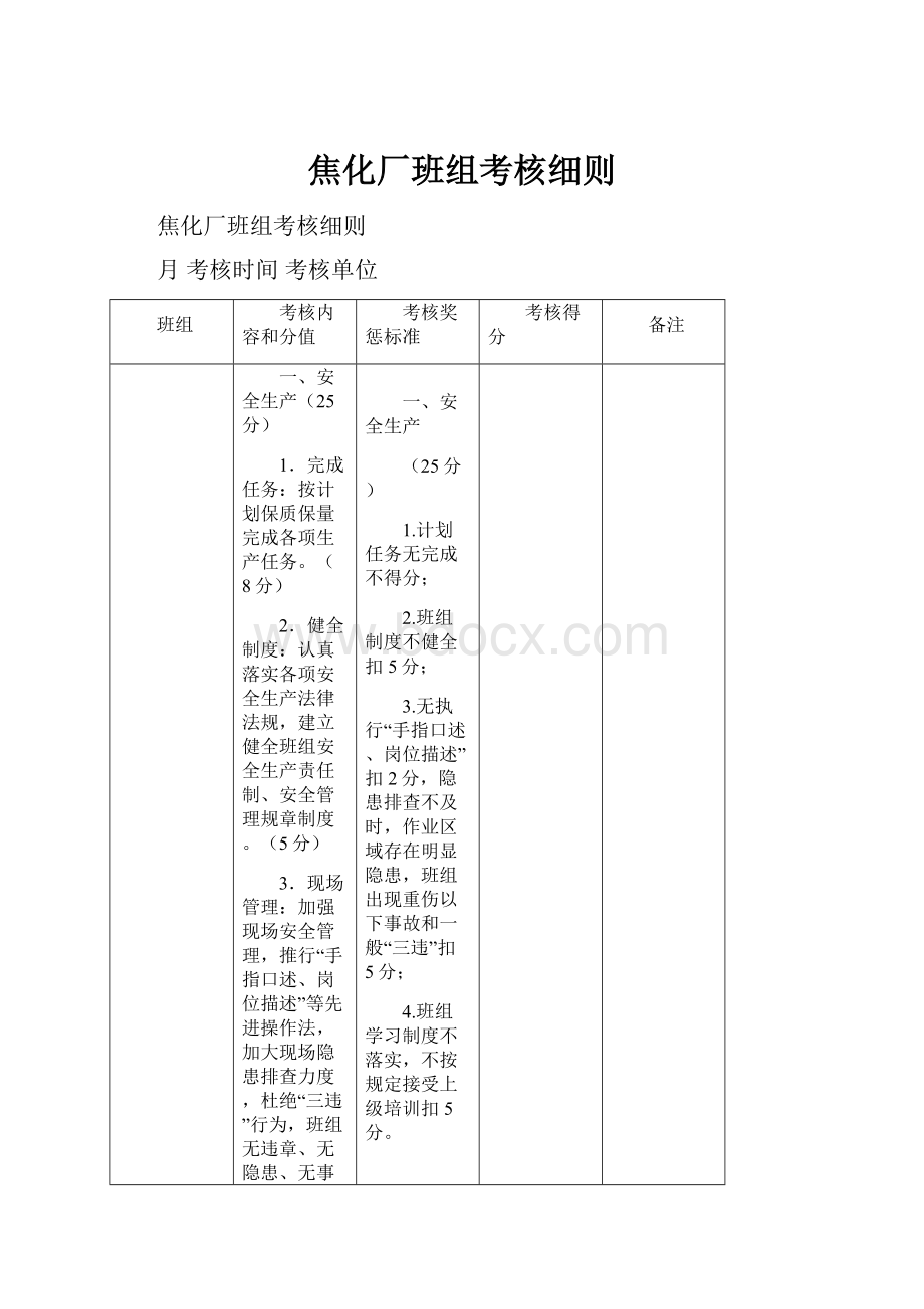 焦化厂班组考核细则.docx_第1页