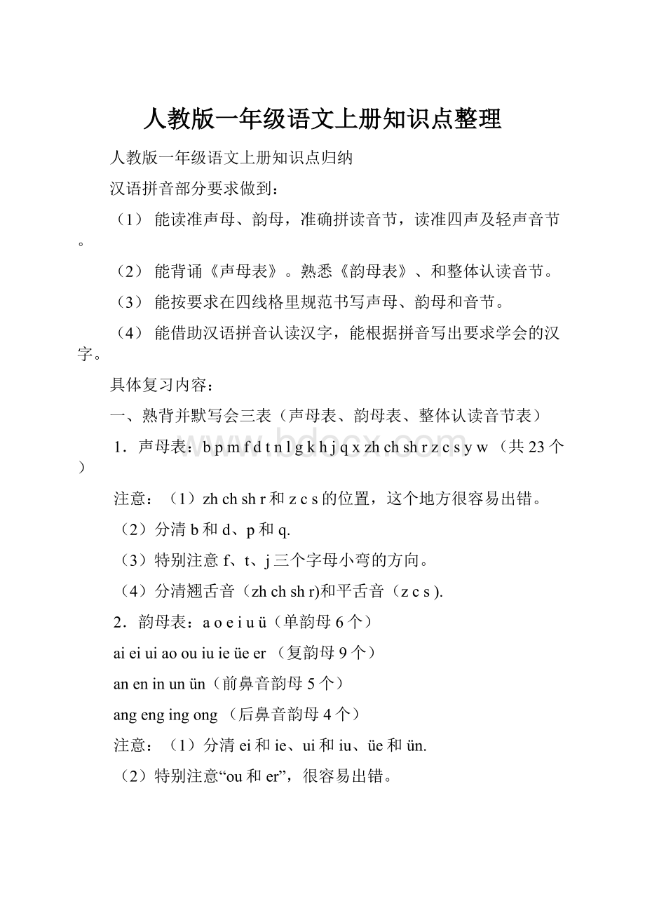 人教版一年级语文上册知识点整理.docx_第1页