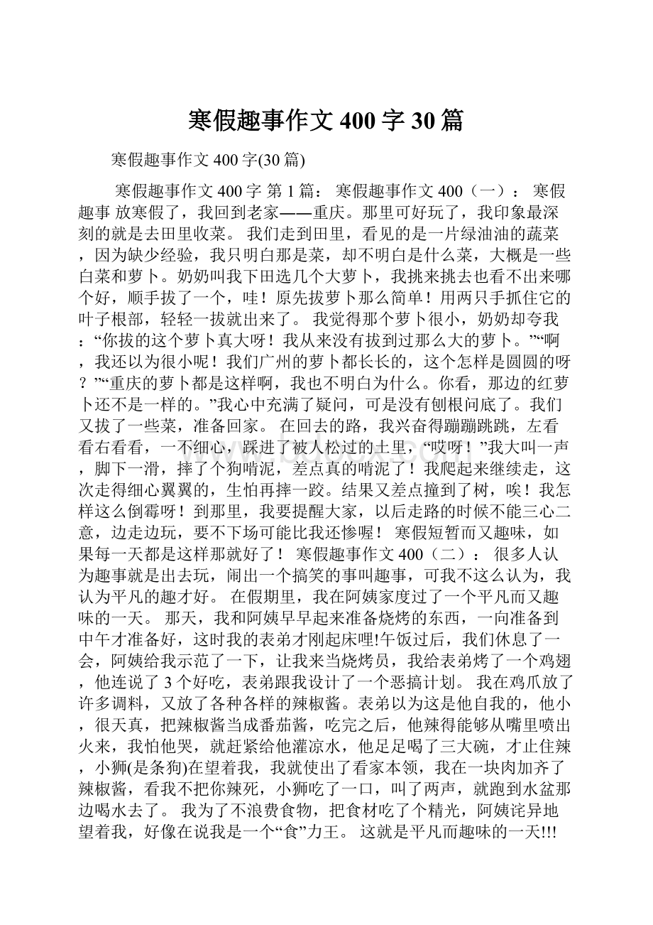 寒假趣事作文400字30篇.docx