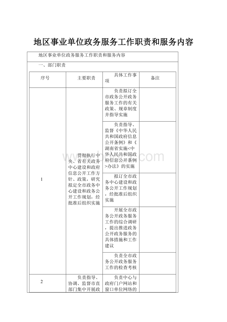 地区事业单位政务服务工作职责和服务内容.docx_第1页