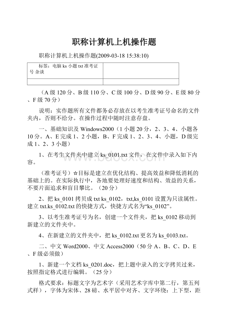 职称计算机上机操作题.docx_第1页