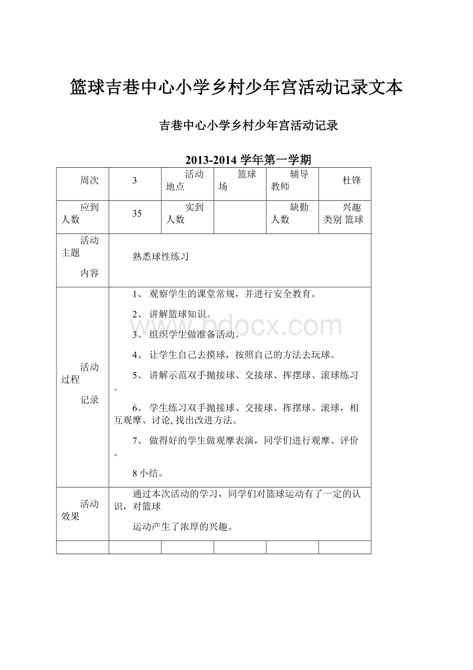 篮球吉巷中心小学乡村少年宫活动记录文本.docx