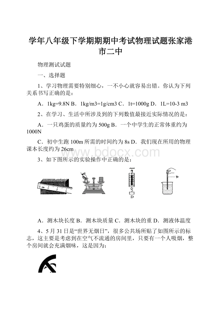 学年八年级下学期期期中考试物理试题张家港市二中.docx