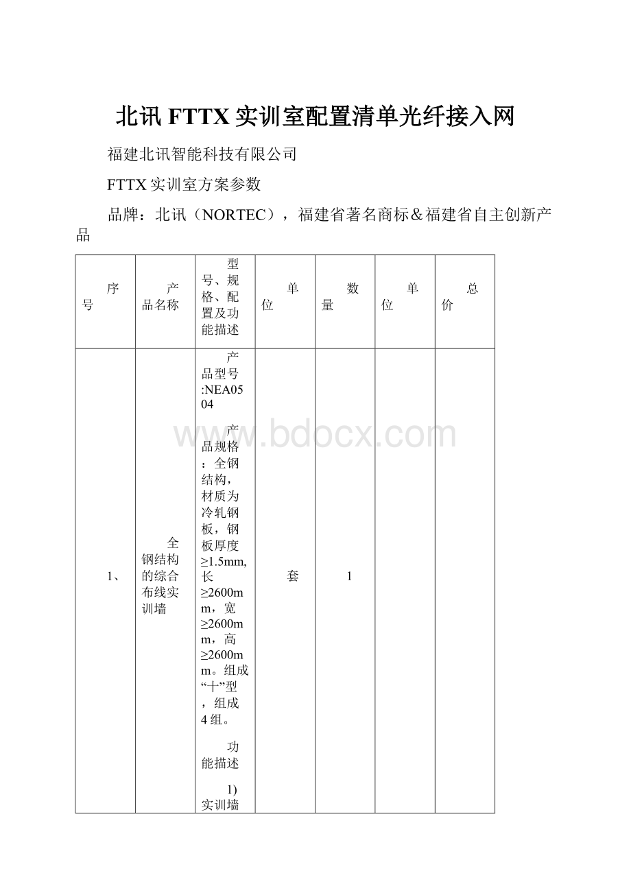 北讯FTTX实训室配置清单光纤接入网.docx_第1页