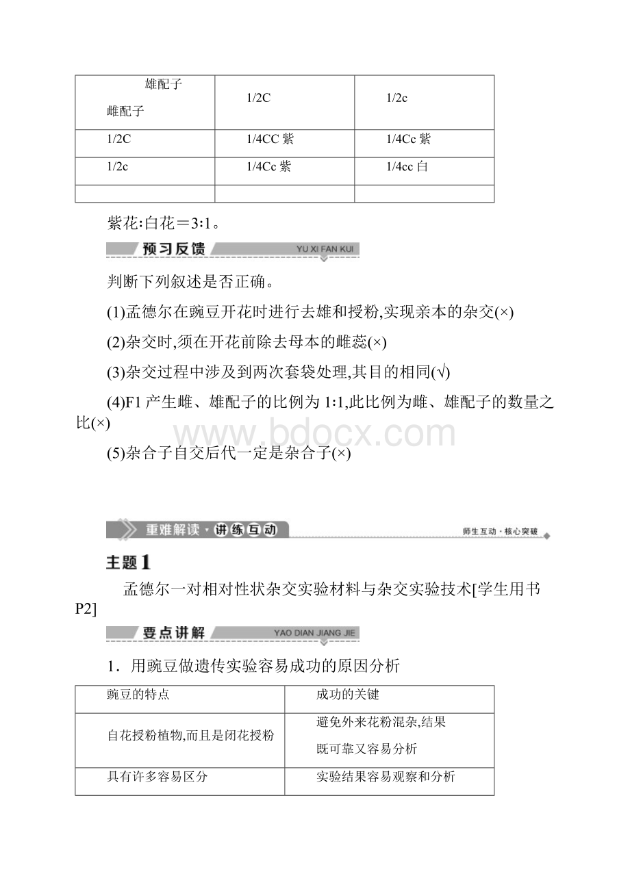 高一生物第一章孟德尔定律第一节分离定律第1课时孟德尔单因子杂交实验过程及对实验结果的解释学案浙科版.docx_第3页