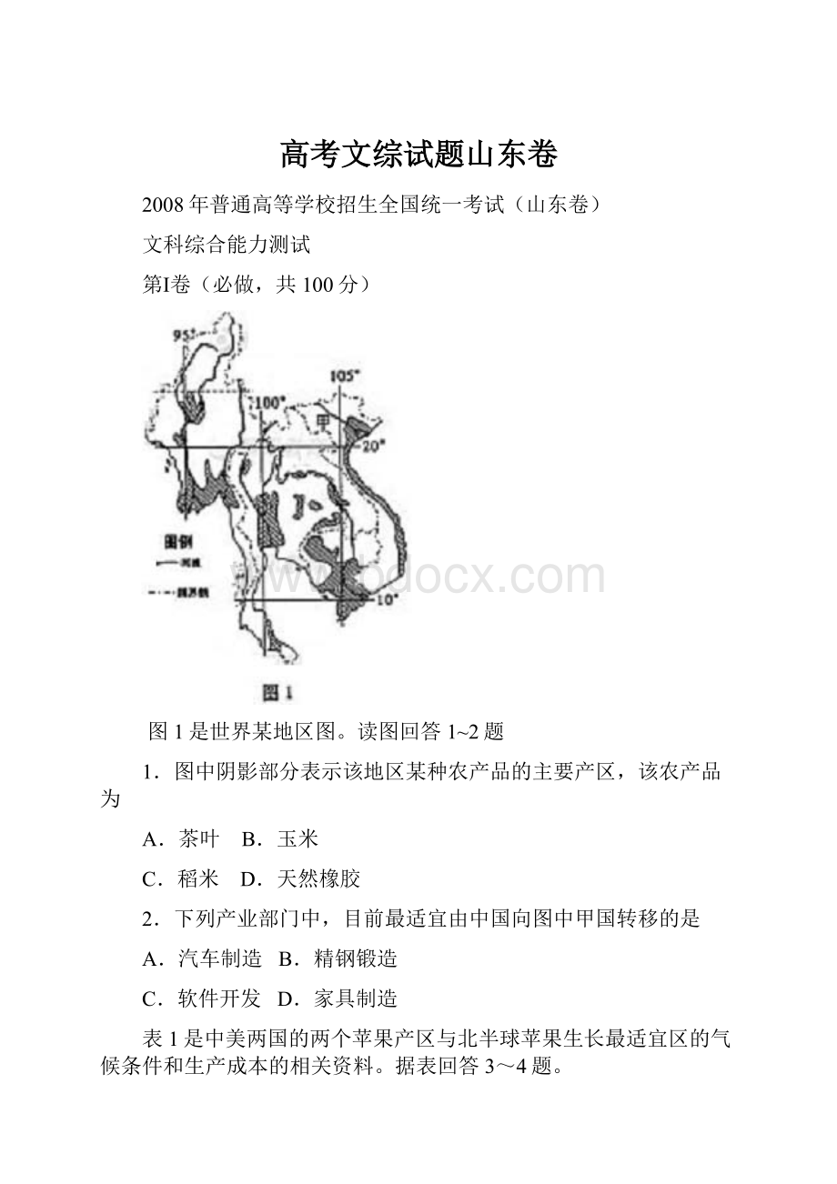 高考文综试题山东卷.docx