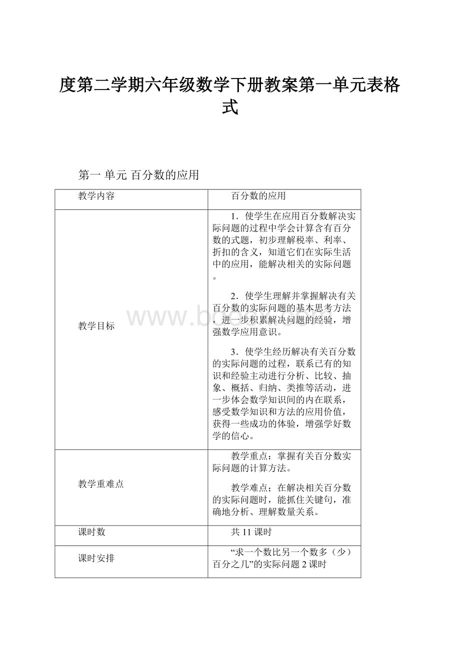 度第二学期六年级数学下册教案第一单元表格式.docx