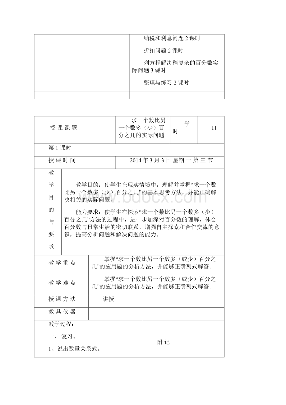 度第二学期六年级数学下册教案第一单元表格式.docx_第2页