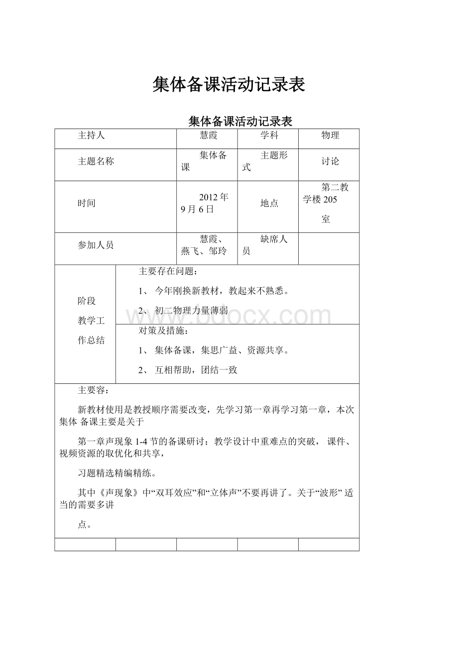 集体备课活动记录表.docx_第1页