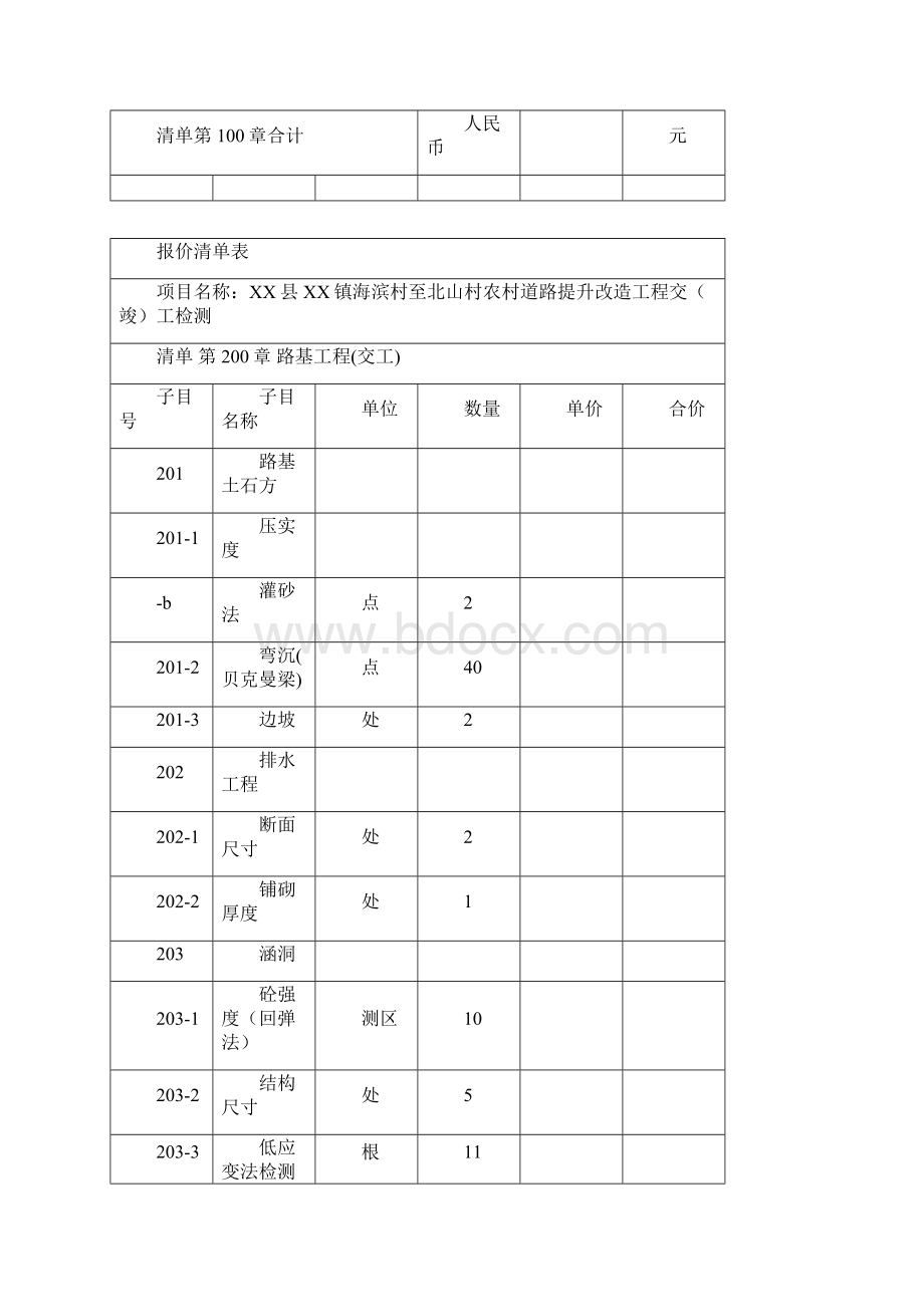 农村道路提升改造工程交竣工检测报价清单汇总表模板.docx_第3页